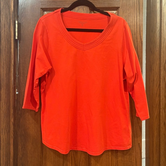 Coldwater Creek $50 Red 100% Supima Cotton V-Neck 3/4 Sleeve Top XL - Picture 2 of 9